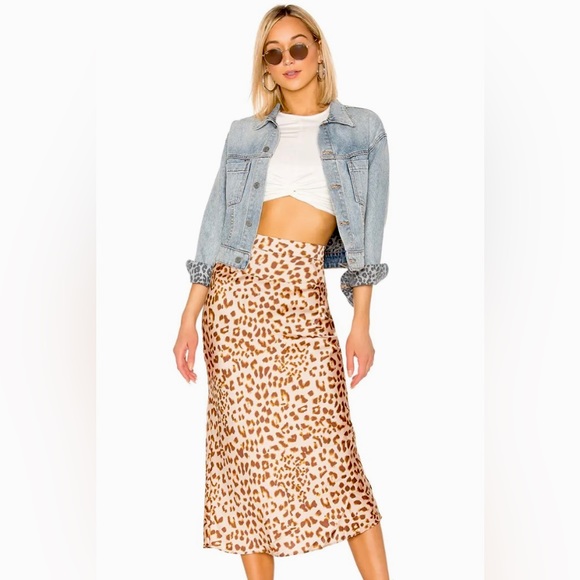 Free People Dresses & Skirts - Free People Cheetah Satin Midi Skirt